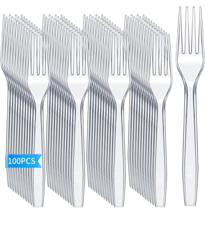 New, 100-Count) silver Plastic Forks, Disposable