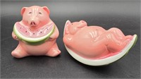 Clay Arts Pink Pigs Eating Sitting Shakers