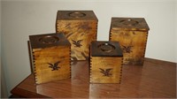 Vintage Four Piece Wooden Canister Set with Eagle