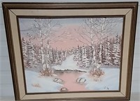 Signed Winter Scene Oil On Canvas 25x21"