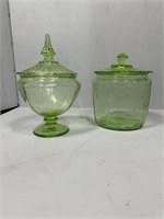 Two Vaseline Vessles including candy dish and bisc