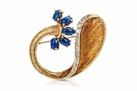 VINTAGE 14K GOLD, DIAMOND & LAPIS BROOCH, 9.4g