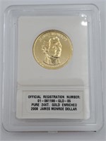 2008 James Monroe Dollar - Pure 24KT Gold