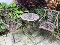 3 Piece Metal Patio Set, 2 Chairs and Table 26"h
