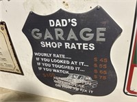 Dad’s Garage Shop Rates Metal Sign