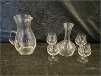 Princess House Crystal Decanter, Pitcher & Glasses