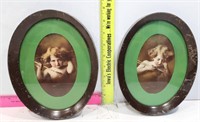 1890s Cupid Awake Sleep Pictures in Metal Oval Fra