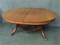 Double Pedestal Oval Dining Table with 4 Leaves