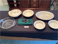 Group of bowls, napkins/rings, & Fire King 50th
