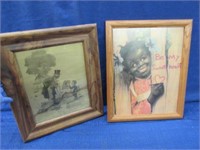 2 black americana pictures in frames