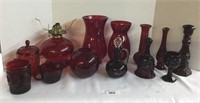 13 pcs. Ruby Red Glass Wares