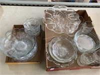 Lot of clear glass dishes bowls plates cups