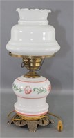 Milk Glass 'Gone With The Wind' Style Lamp