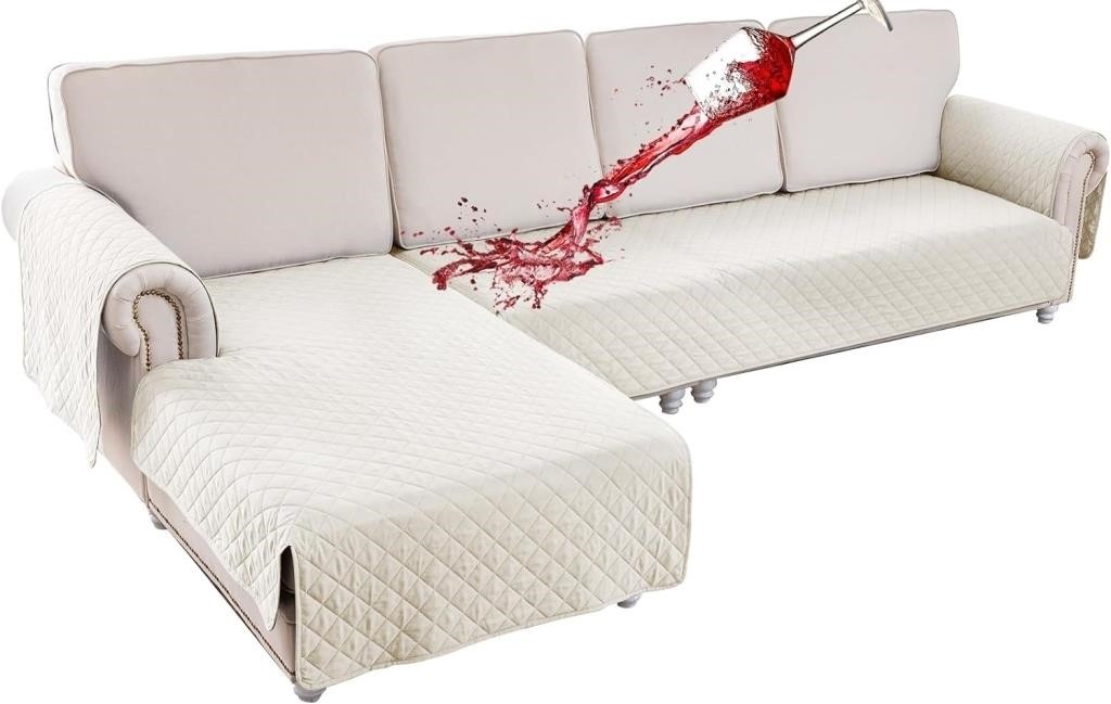 Waterproof L-Shape Sofa Covers 2-Piece, Milk White