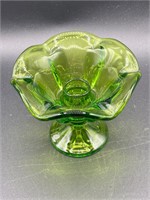 Viking Glass Green Flower Pedestal Candle Holder