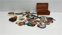 Lane cedar jewelry box with vintage patches and