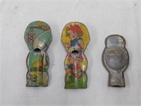 3 Cracker Jack metal whistle toys: little girl -