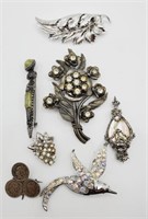 (YZ) Silvertone vtg Brooches (1" to 3-1/2" long)