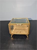 Vintage Beveled Glass Ormolu Trinket Box