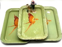 Vintage Metal Parrot Trays 14” x 9” and Royal