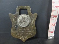 RARE 1911 BOSTON BRASS FIRST PRIZE METAL SHIELD