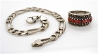 Sterling silver figaro bracelet and silver ring