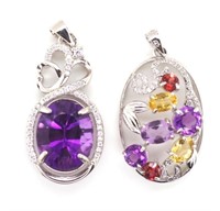 Two gemstone set sterling silver pendants