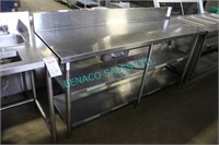 1X, 75",S/S TABLE, W/ DBL UNDER SHELF+ BACK SPLASH