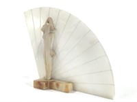 Marble Deco Fan Dresser Lamp w Nude Figure