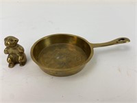 Mini 3.5" China Brass fry pan and brass teddy bear