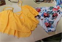 L - yellow top flower bottoms swim suit