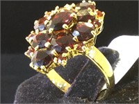 Sterling & red gemstone ring, size 8.5