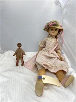 Wooden Indian Doll & Doll As Is