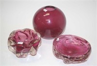 Three Murano type red glass bowls / vase