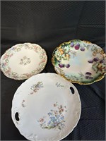 Three Vintage Porcelain Plate One Cup Flower set