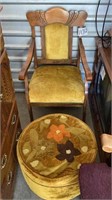 Vintage share with yellow cushion and footstool