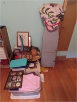 Large lot: Quilt, ironing board, tote lines, misc.
