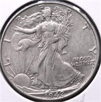 1942 WALKING HALF DOLLAR AU