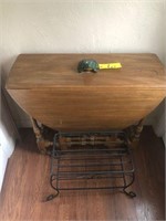 Walnut drop leaf side table & metal stool