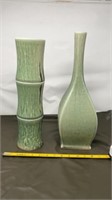 2 Green Vases