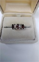 sterling triple red stones  ring