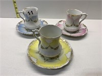 3 MATCHING ELBOGEN CUPS AND SAUCERS