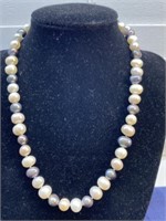 White and gray pearl like necklace with sterling