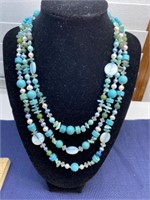 Three strand turquoise necklace, with sterling