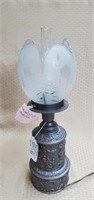 Brassed Based Ornate Metal Table Lamp w/ Glass