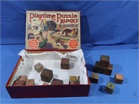 Antique Playtime Puzzle Blocks Box & Blocks