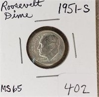 1951S Roosevelt Dime MS65