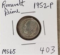 1952P  Roosevelt Dime MS65