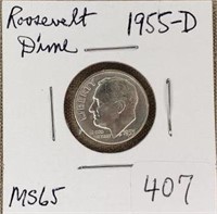 1955D  Roosevelt Dime MS65