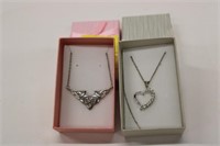 2pc Sterling Necklaces; (1) heart shaped w/ CZ